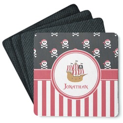 Pirate & Stripes Square Rubber Backed Coasters - Set of 4 (Personalized)