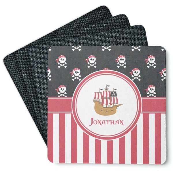Custom Pirate & Stripes Square Rubber Backed Coasters - Set of 4 (Personalized)