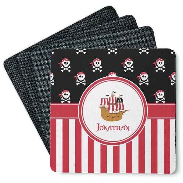 Custom Pirate & Stripes Square Rubber Backed Coasters - Set of 4 (Personalized)