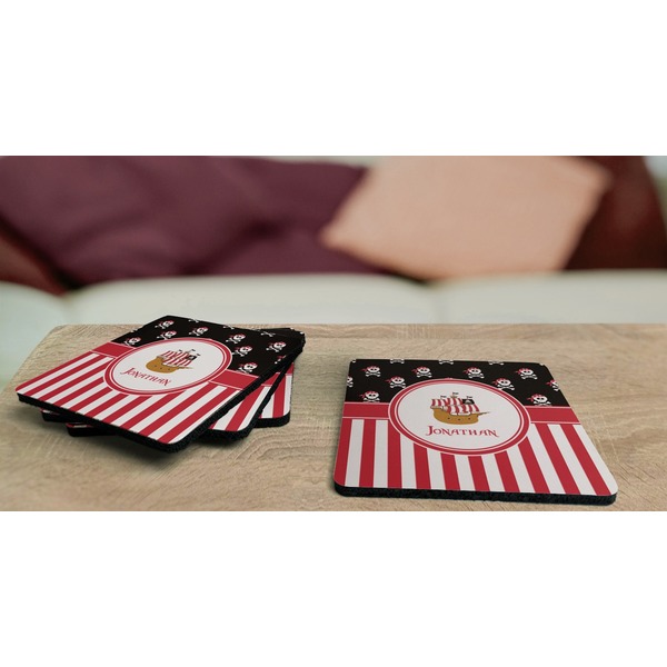 Pirate & Stripes Coaster Rubber Back - On Coffee Table