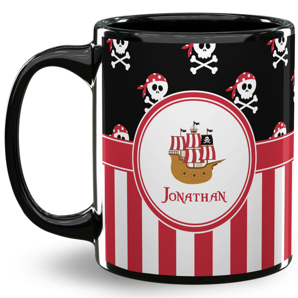 Custom Pirate & Stripes 11 Oz Coffee Mug - Black (Personalized)