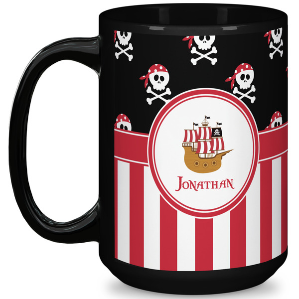 Custom Pirate & Stripes 15 Oz Coffee Mug - Black (Personalized)