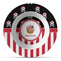 Pirate & Stripes Plastic Bowl - Microwave Safe - Composite Polymer (Personalized)