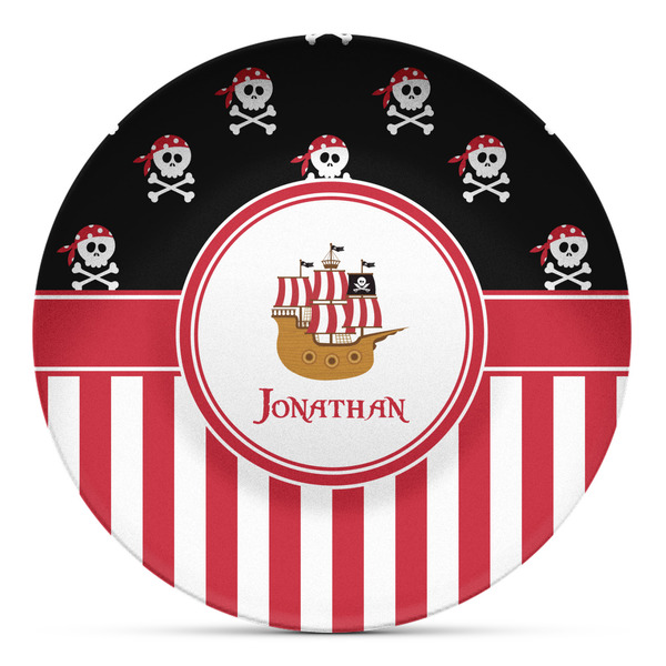 Custom Pirate & Stripes Microwave Safe Plastic Plate - Composite Polymer (Personalized)