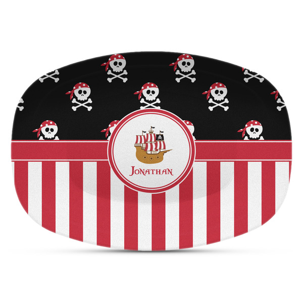 Custom Pirate & Stripes Plastic Platter - Microwave & Oven Safe Composite Polymer (Personalized)