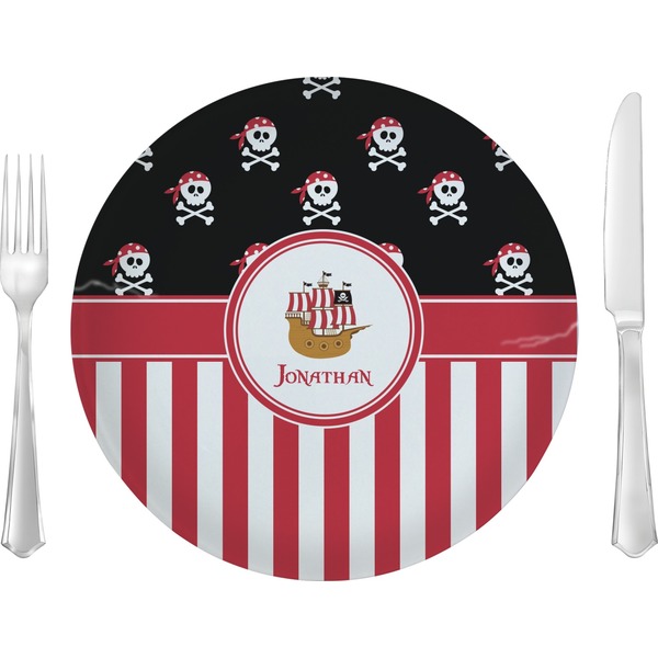 Custom Pirate & Stripes 10" Glass Lunch / Dinner Plates - Single or Set (Personalized)