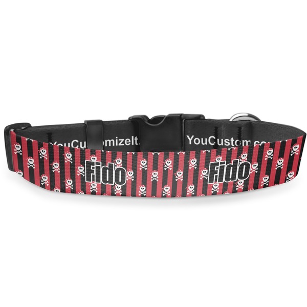 Custom Pirate & Stripes Deluxe Dog Collar - Medium (11.5" to 17.5") (Personalized)
