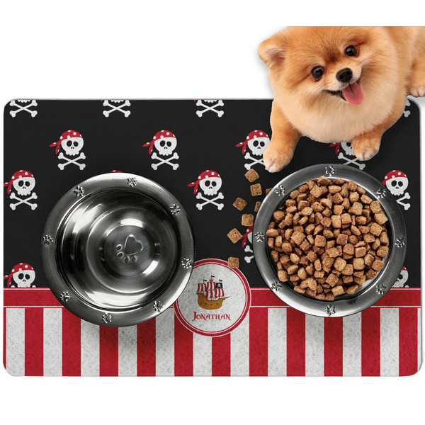Custom Pirate & Stripes Dog Food Mat - Small w/ Name or Text