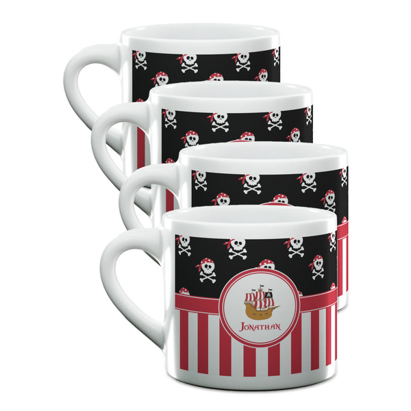Custom Pirate & Stripes Double Shot Espresso Cups - Set of 4 (Personalized)