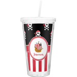 Pirate & Stripes Double Wall Tumbler with Straw (Personalized)