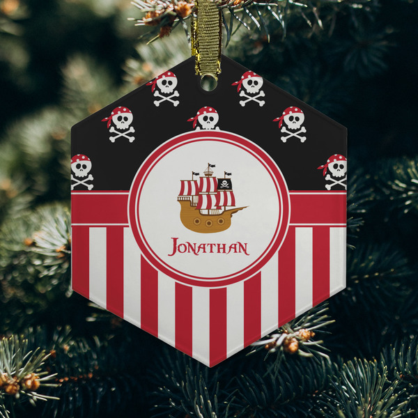Pirate & Stripes Frosted Glass Ornament - Hexagon (Lifestyle)