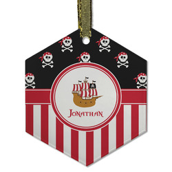 Pirate & Stripes Flat Glass Ornament - Hexagon w/ Name or Text