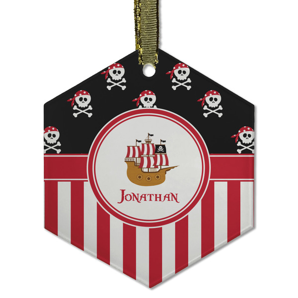 Custom Pirate & Stripes Flat Glass Ornament - Hexagon w/ Name or Text