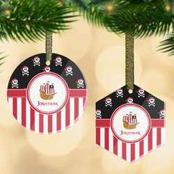 Pirate & Stripes Flat Glass Ornament w/ Name or Text