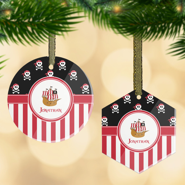 Custom Pirate & Stripes Flat Glass Ornament w/ Name or Text