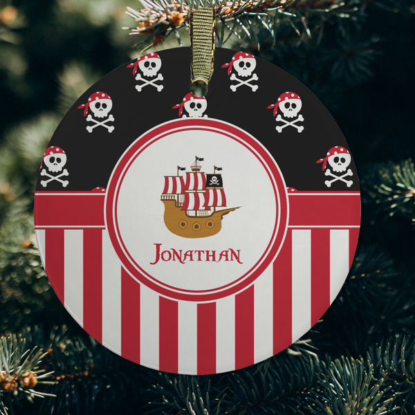 Pirate & Stripes Frosted Glass Ornament - Round (Lifestyle)