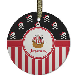 Pirate & Stripes Flat Glass Ornament - Round w/ Name or Text