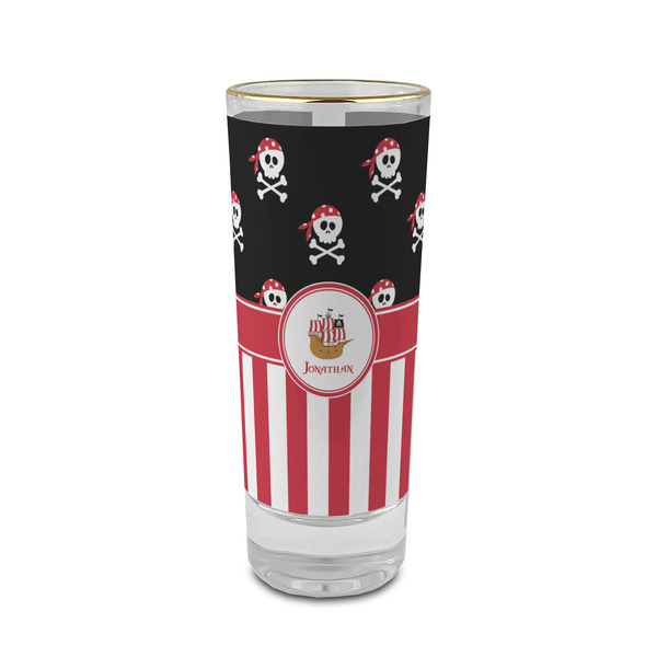 Custom Pirate & Stripes 2 oz Shot Glass - Glass with Gold Rim (Personalized)