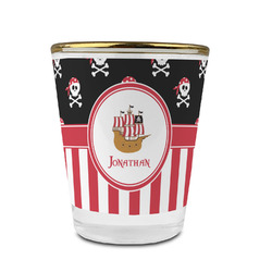 Pirate & Stripes Glass Shot Glass - 1.5 oz - with Gold Rim - Set of 4 (Personalized)