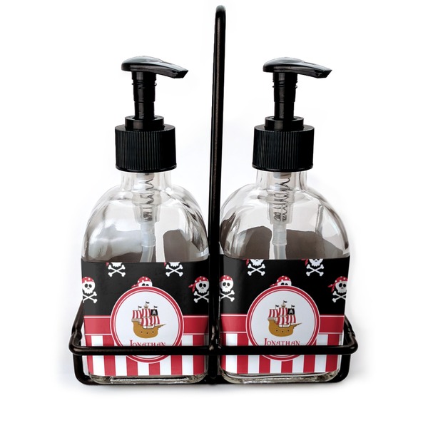 Custom Pirate & Stripes Glass Soap & Lotion Bottle Set (Personalized)