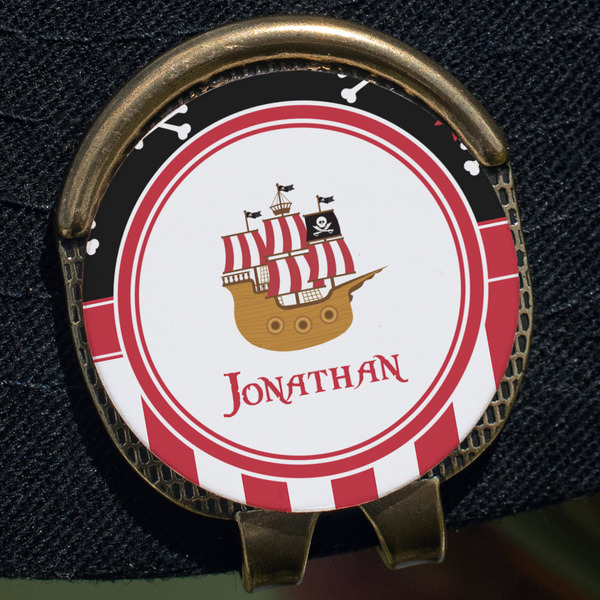 Pirate & Stripes Golf Ball Marker Hat Clip - Gold - Close Up