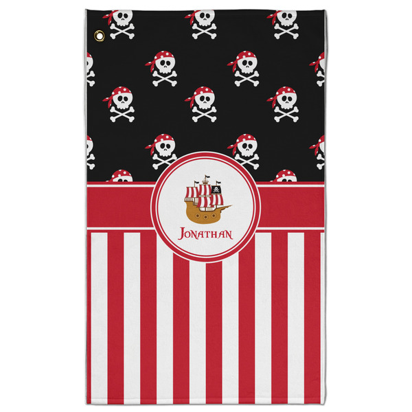 Custom Pirate & Stripes Golf Towel - Poly-Cotton Blend - Large w/ Name or Text