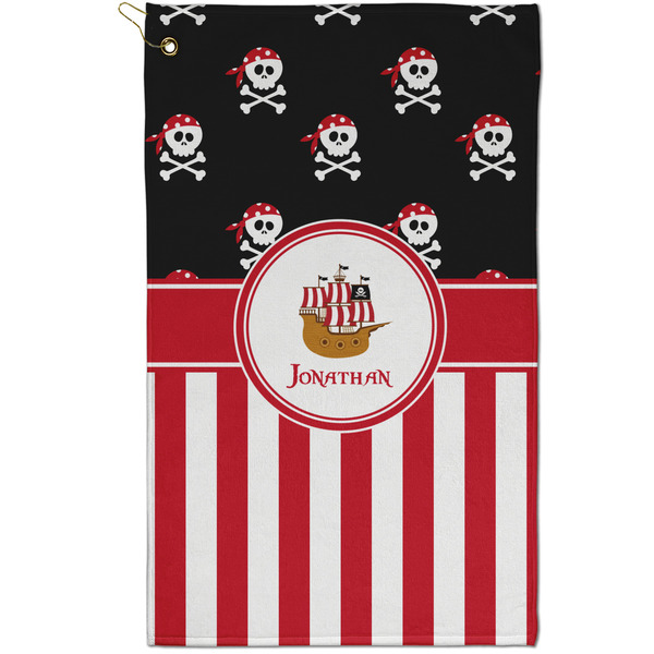 Custom Pirate & Stripes Golf Towel - Poly-Cotton Blend - Small w/ Name or Text