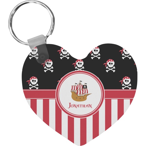 Custom Pirate & Stripes Heart Plastic Keychain w/ Name or Text