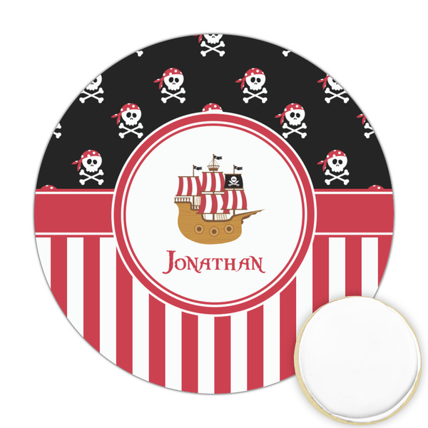 Custom Pirate & Stripes Printed Cookie Topper - Round (Personalized)