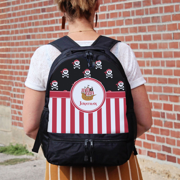 Pirate & Stripes Large Backpack - Black - On Back