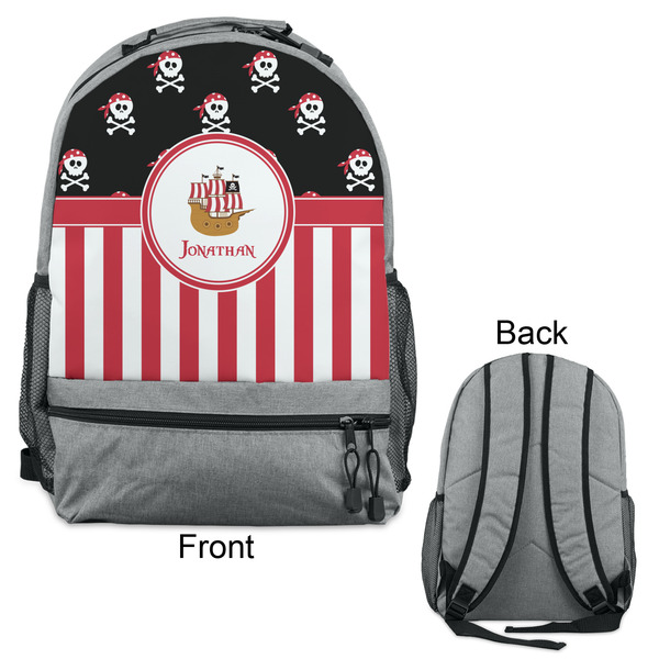 Pirate & Stripes Large Backpack - Gray - Front & Back View
