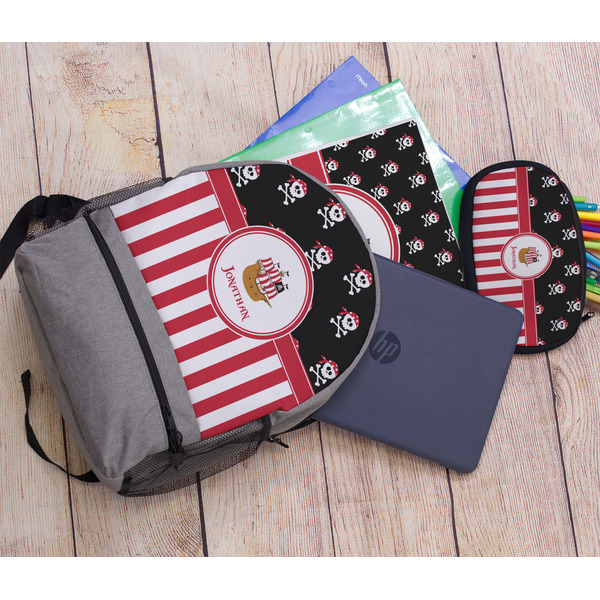 Pirate & Stripes Large Backpack - Gray - With Stuff
