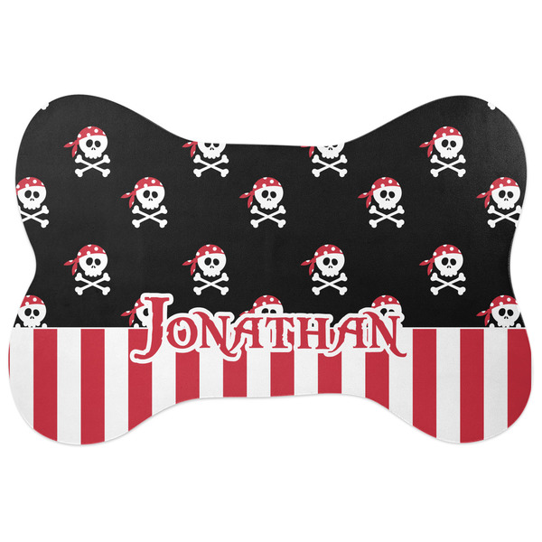 Custom Pirate & Stripes Bone Shaped Dog Food Mat (Personalized)