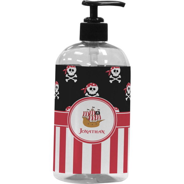 Custom Pirate & Stripes Plastic Soap / Lotion Dispenser (16 oz - Large - Black) (Personalized)