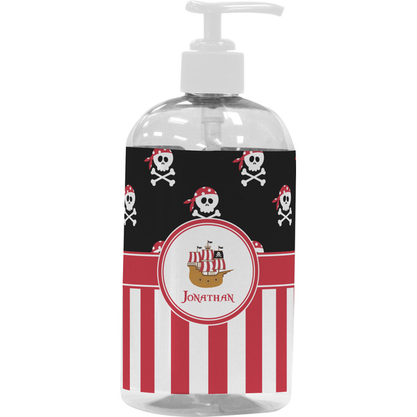 Custom Pirate & Stripes Plastic Soap / Lotion Dispenser (16 oz - Large - White) (Personalized)