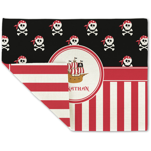 Custom Pirate & Stripes Double-Sided Linen Placemat - Single w/ Name or Text