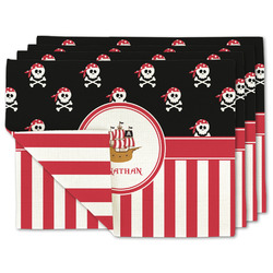 Pirate & Stripes Double-Sided Linen Placemat - Set of 4 w/ Name or Text
