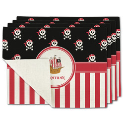 Pirate & Stripes Single-Sided Linen Placemat - Set of 4 w/ Name or Text