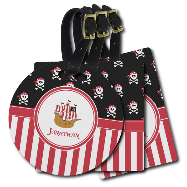 Custom Pirate & Stripes Plastic Luggage Tag (Personalized)