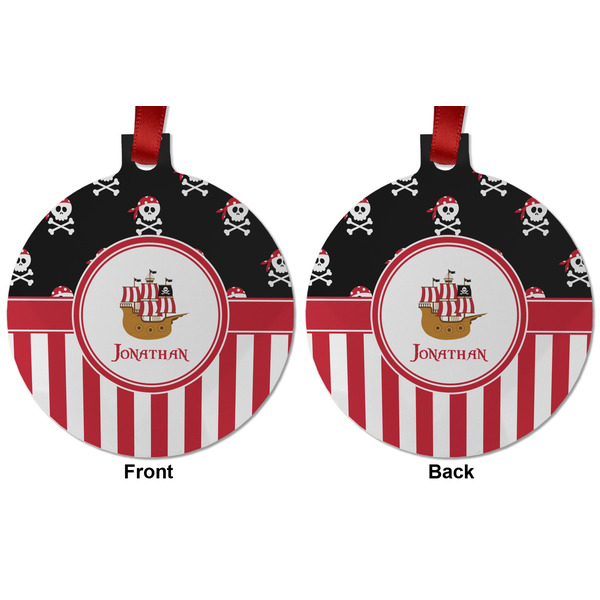 Pirate & Stripes Metal Ball Ornament - Front and Back