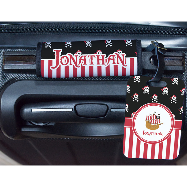Pirate & Stripes Metal Luggage Tag & Handle Wrap - In Context