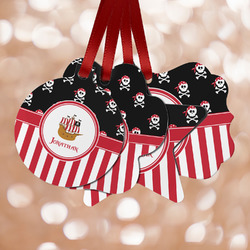 Pirate & Stripes Metal Ornaments - Double Sided w/ Name or Text