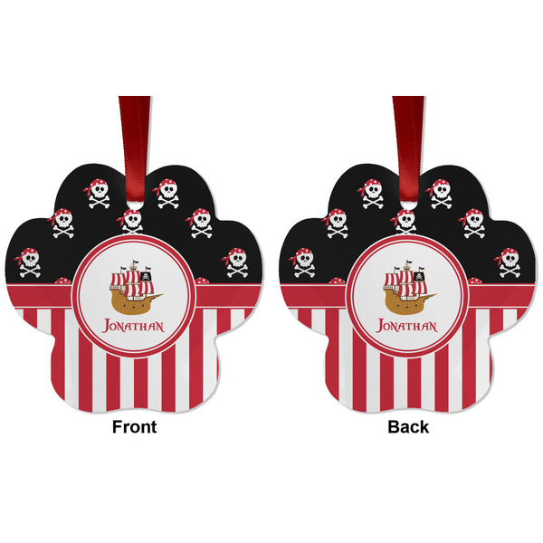 Pirate & Stripes Metal Paw Ornament - Front and Back