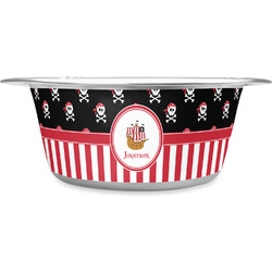 Pirate & Stripes Stainless Steel Dog Bowl - Medium (Personalized)