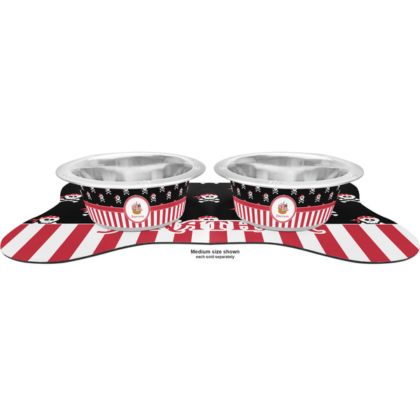 Pirate & Stripes Metal Pet Bowls - On Dog Bone Shaped Mat