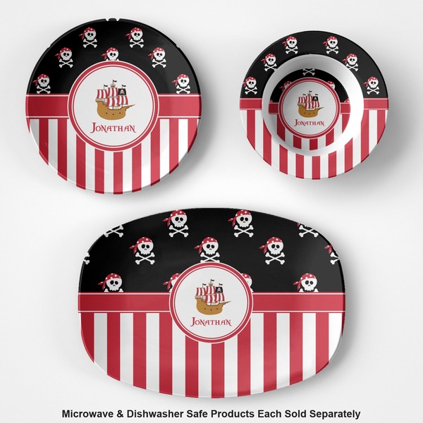 Pirate & Stripes Microwave & Dishwasher Safe CP Plastic Dishware - Group