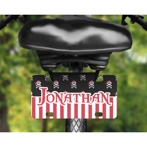 Pirate & Stripes Mini License Plate on Bicycle