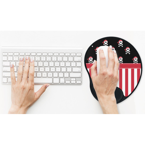 Pirate & Stripes Mouse Pad with Wrist Rest - LIFESYTLE 2 (in use)