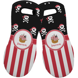 Pirate & Stripes Neoprene Oven Mitts - Set of 2 w/ Name or Text