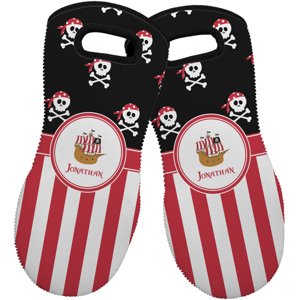 Custom Pirate & Stripes Neoprene Oven Mitts - Set of 2 w/ Name or Text